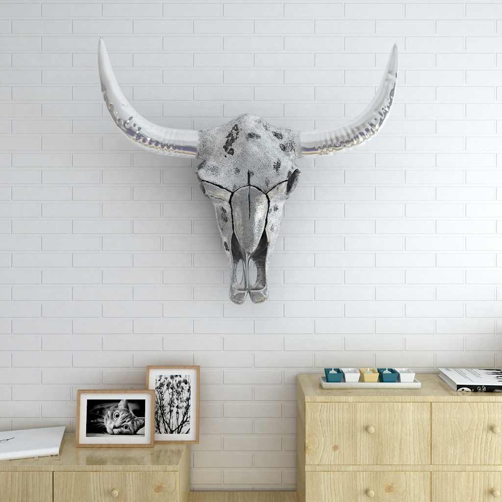 Decorazione Testa del Cranio a Parete in Alluminio Argento vidaXL