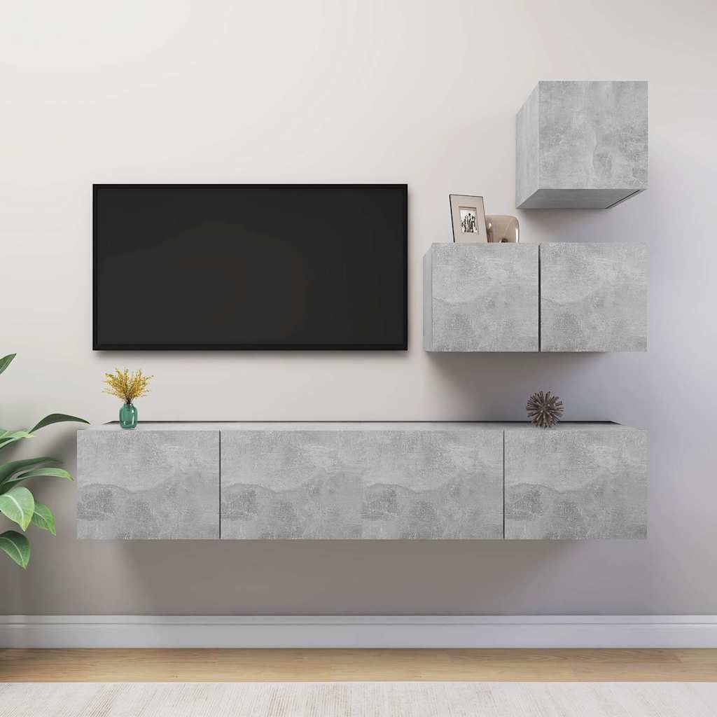 Set di Mobili Porta TV 4 pz Grigio Cemento in Legno Multistrato vidaXL