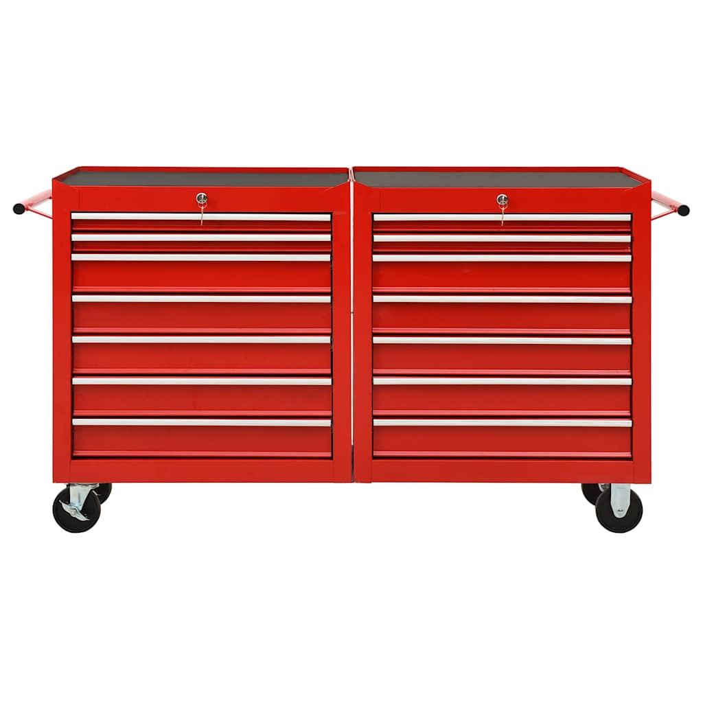 Carrello Portautensili con 14 Cassetti in Acciaio Rosso vidaXL