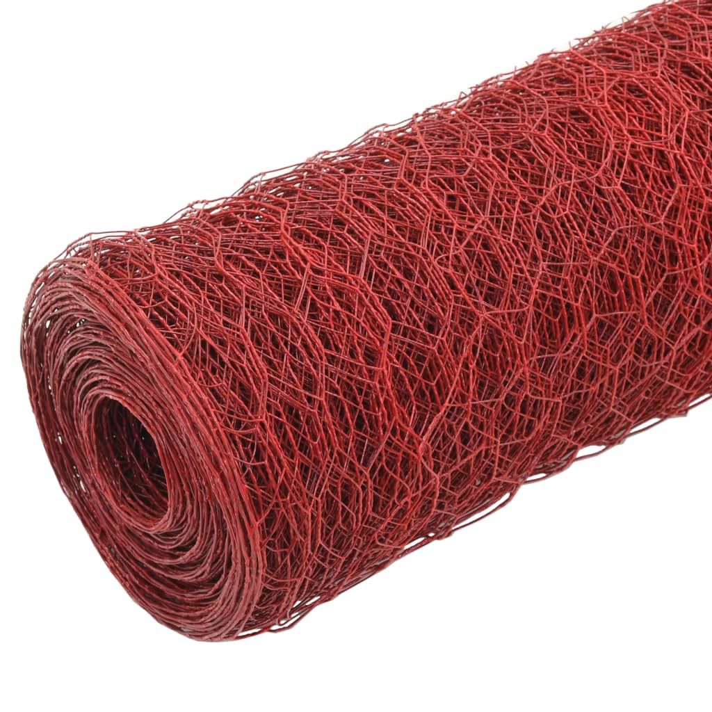 Recinzione in Rete per Pollaio in Acciaio e PVC 25x0,5 m Rossa vidaXL