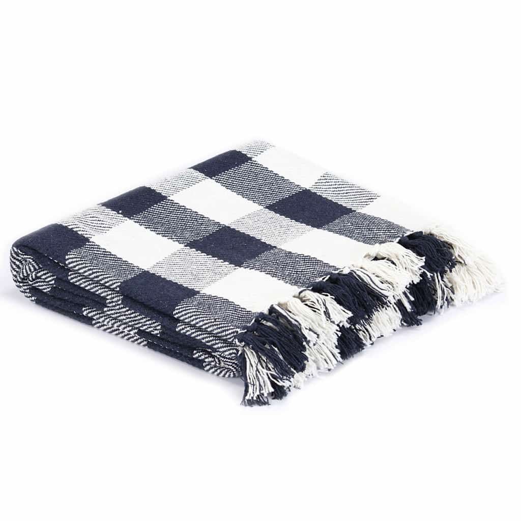Copriletto a Quadri in Cotone 160x210 cm Blu Marino vidaXL