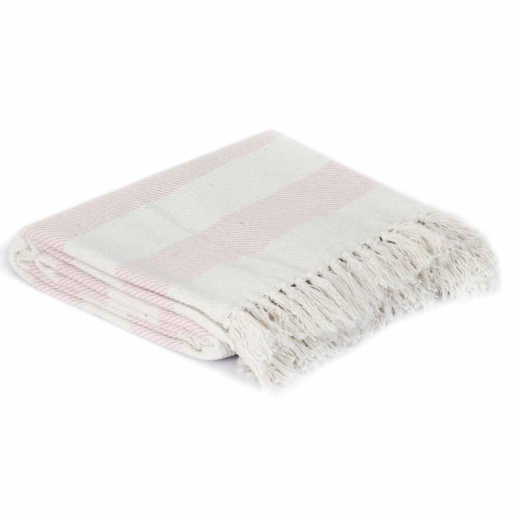Copriletto a Righe in Cotone 160x210 cm Rosa Antico vidaXL