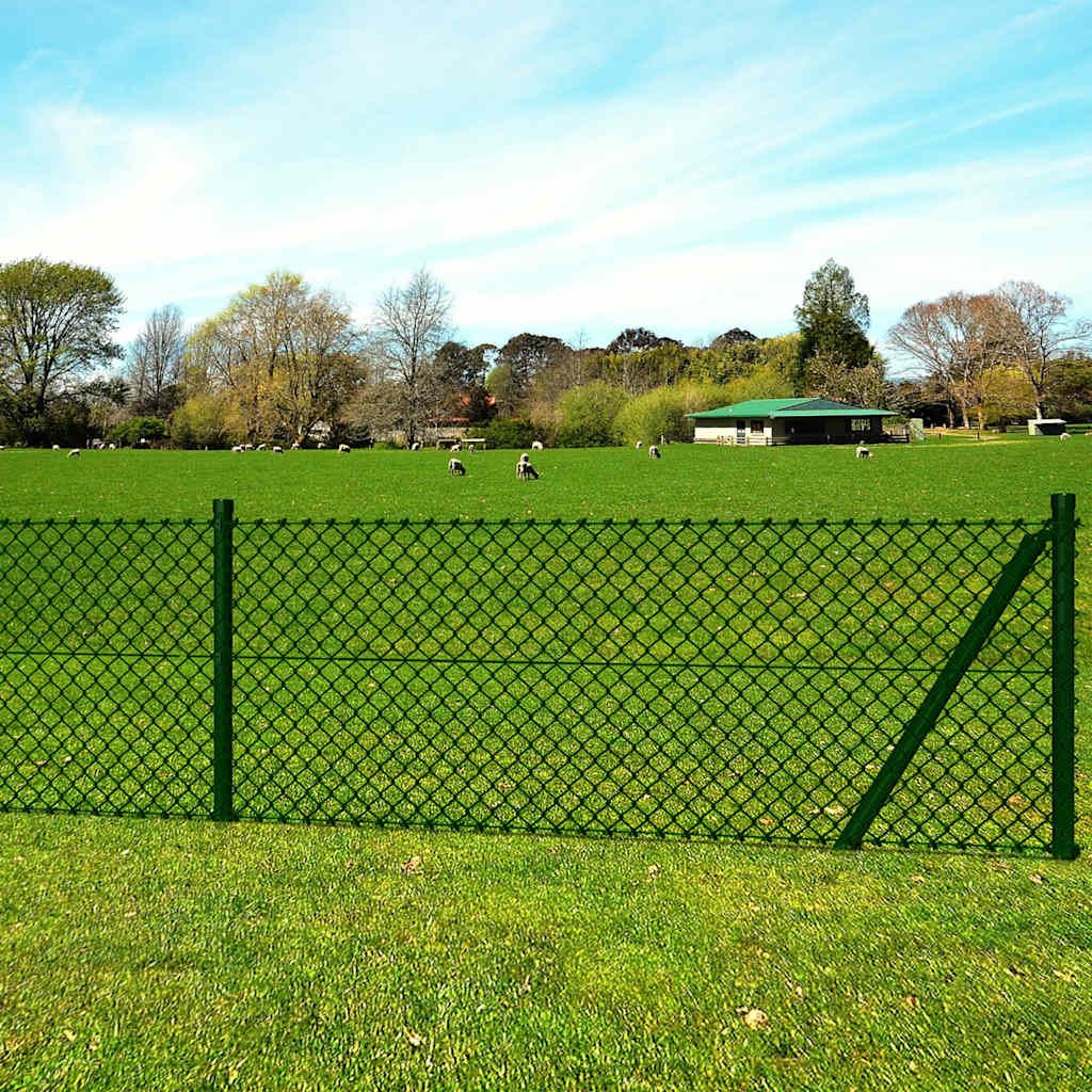 Recinzione a Rete con Pali e Spuntoni in Acciaio 1,5x15 m vidaXL