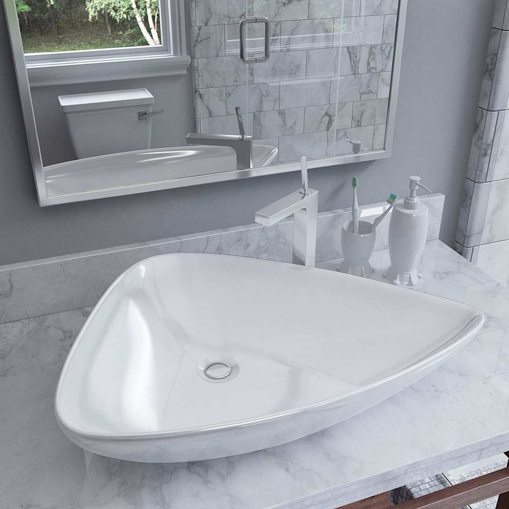 Lavandino Triangolare in Ceramica Bianco 645x455x115 mm vidaXL