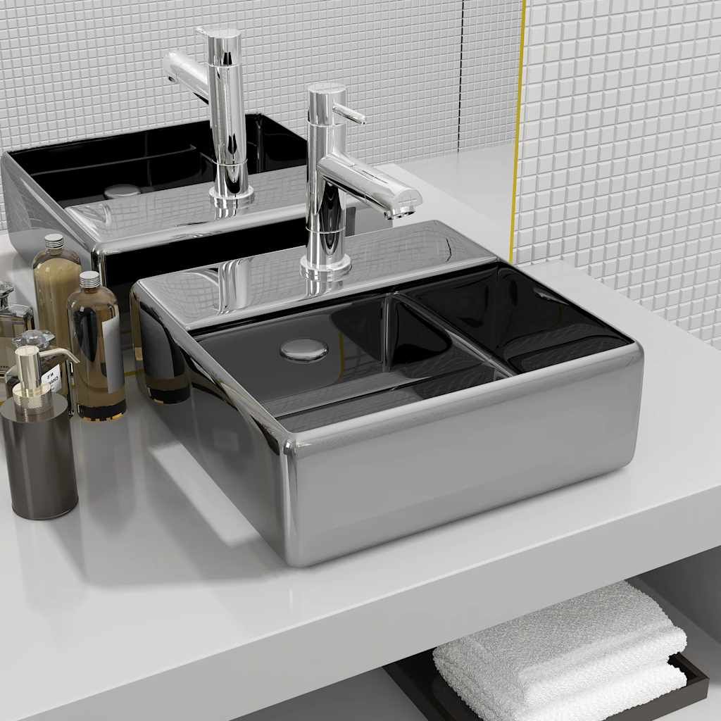 Lavandino con Foro per Rubinetto 38x30x11,5 cm Ceramica Argento vidaXL