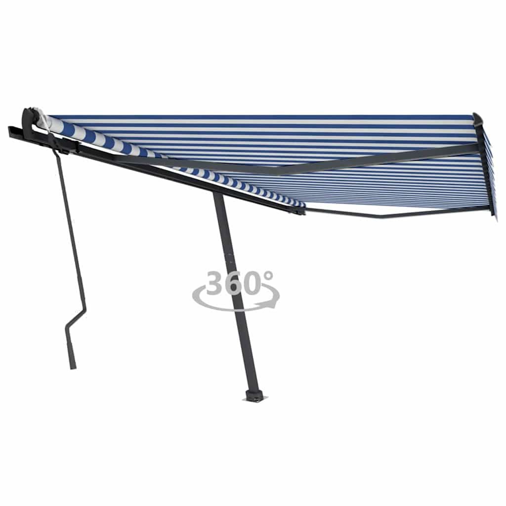 Tenda Retrattile Manuale con Palo 450x300 cm Blu/Bianca vidaXL