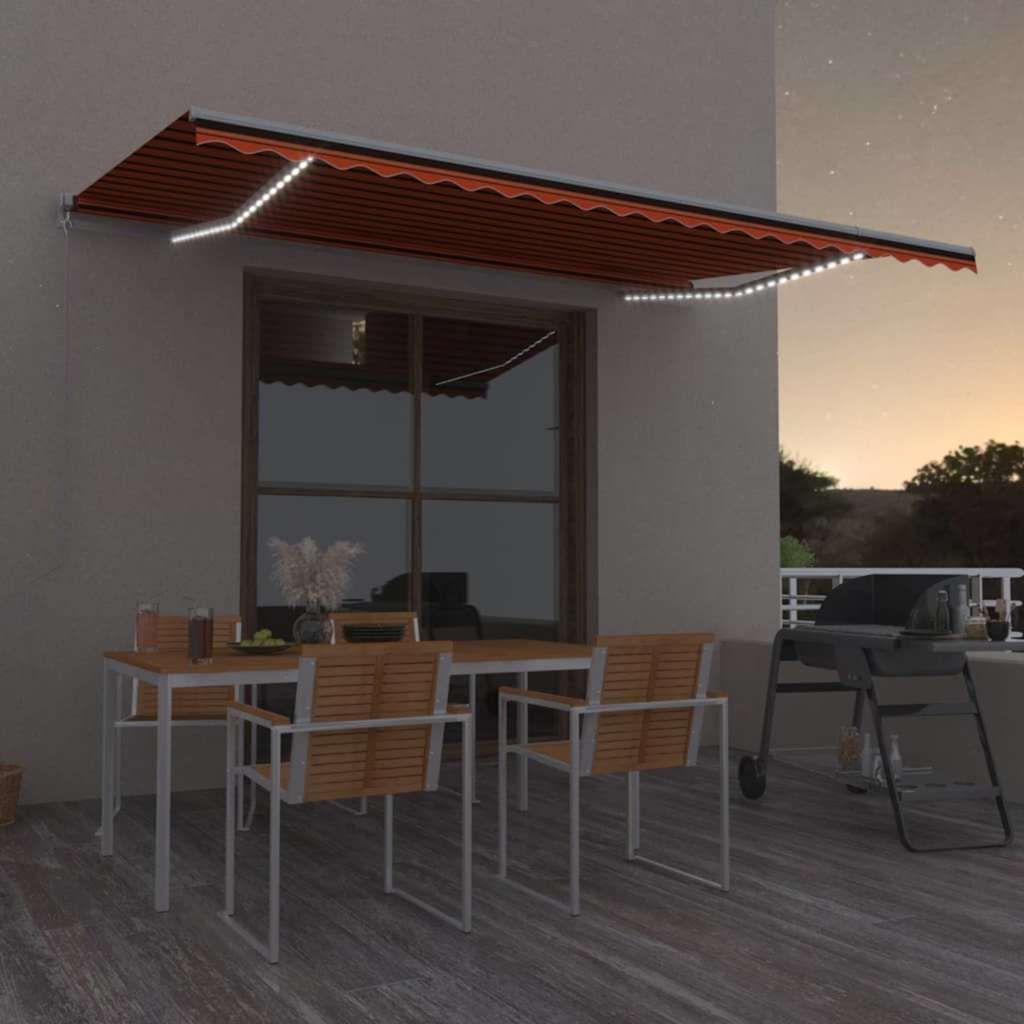 Tenda Sole Retrattile Manuale LED 500x300 cm Arancione Marrone vidaXL