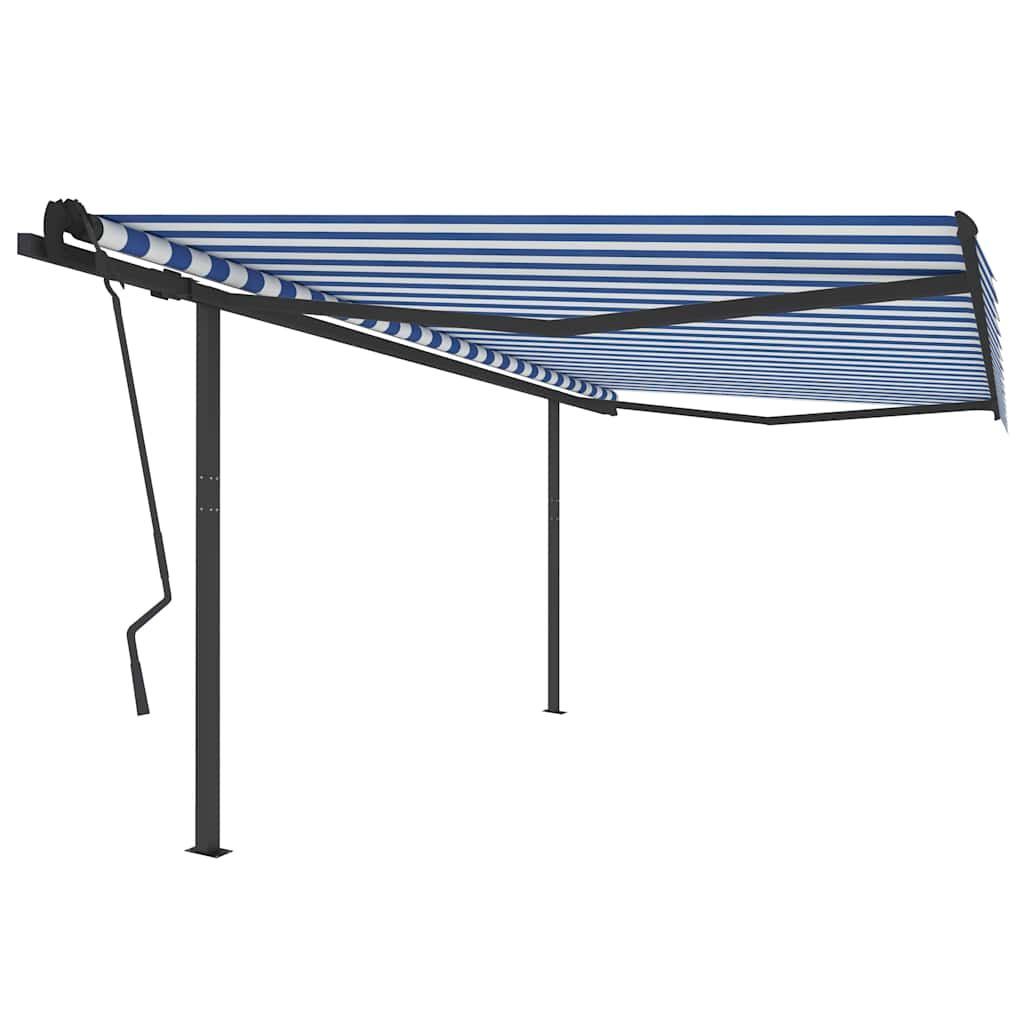 Tenda da Sole Retrattile Automatica e Pali 4,5x3,5 m Blu Bianca vidaXL