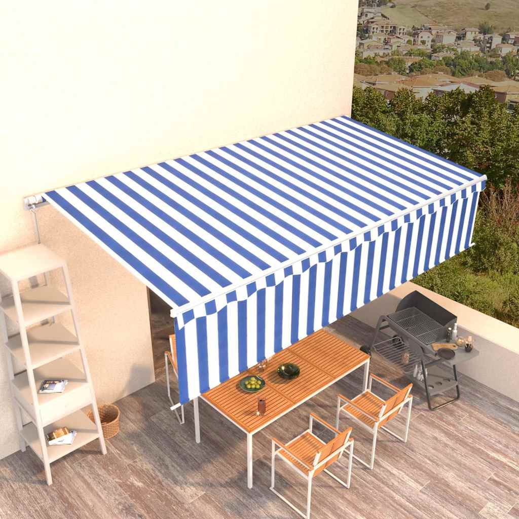 Tenda Sole Retrattile Manuale con Parasole 4x3m Blu e Bianc6 vidaXL