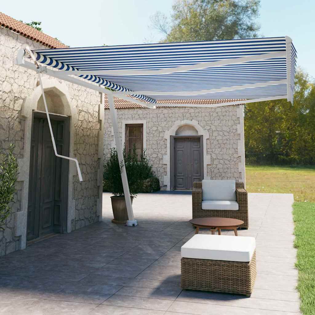 Tenda da Sole Autoportante Automatica 600x350 cm Blu Bianca vidaXL
