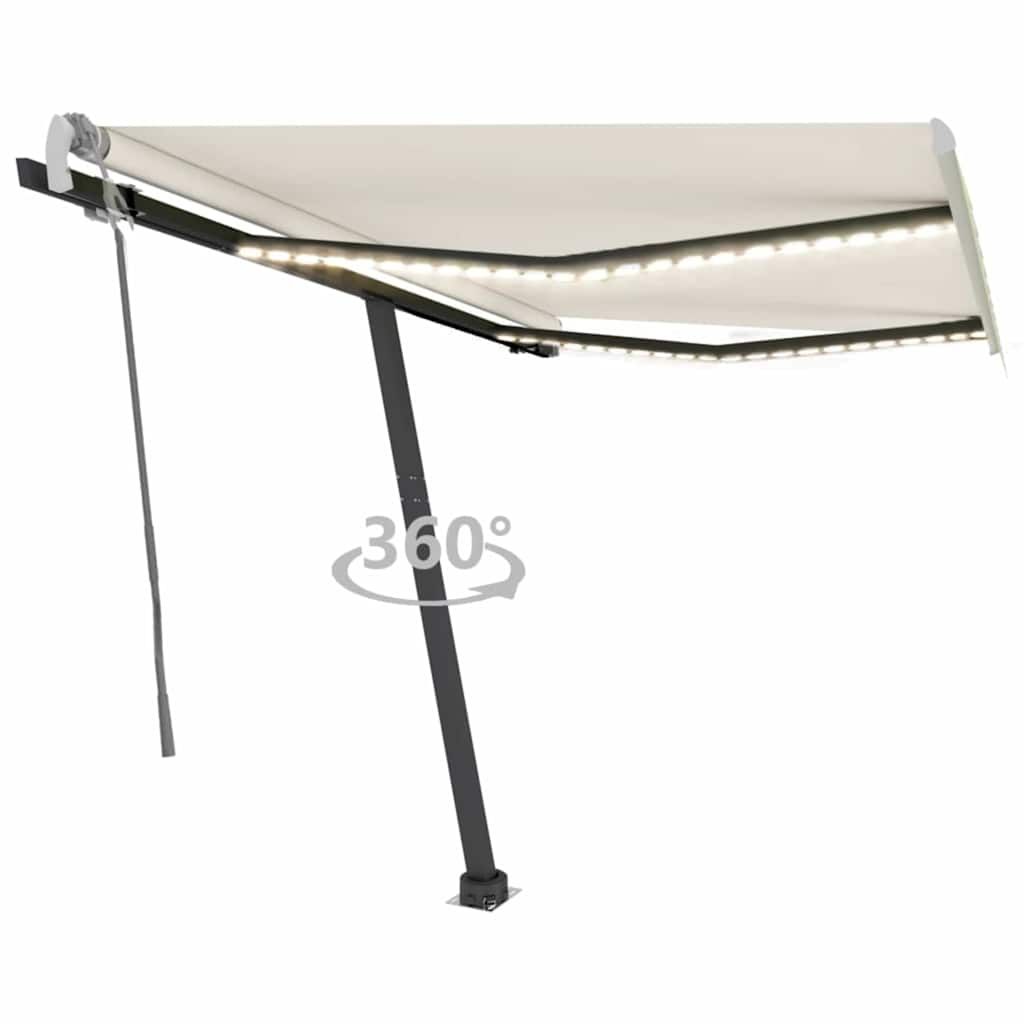 Tenda da Sole Retrattile Manuale con LED 350x250 cm Crema vidaXL