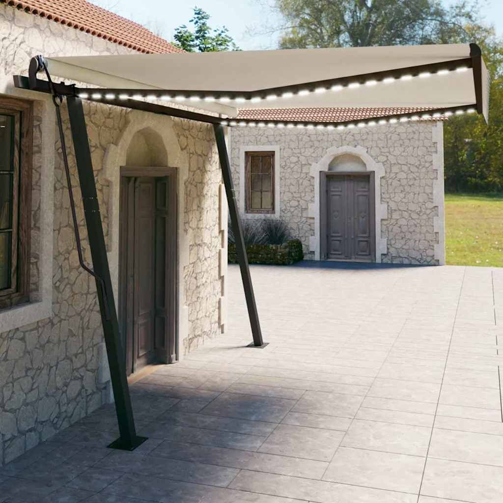 Tenda da Sole Retrattile Manuale con LED 4x3 m Crema vidaXL