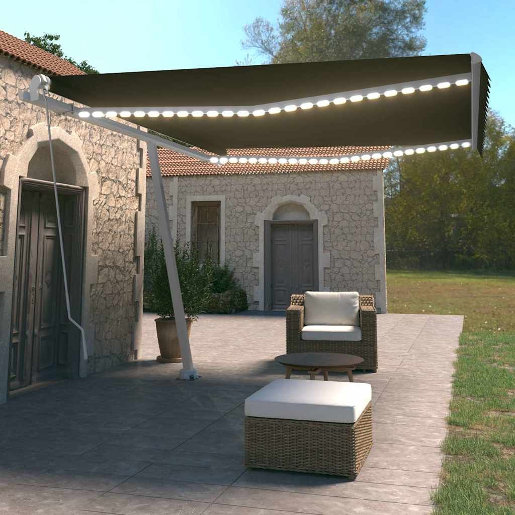 Tenda da Sole Retrattile Manuale LED 450x350 cm Antracite vidaXL