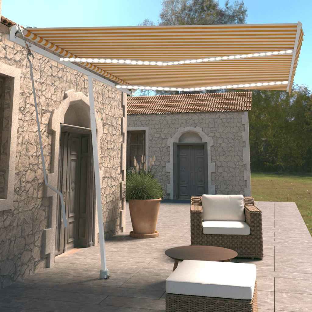 Tenda Automatica Sensore Vento e LED 350x250 cm Gialla Bianca vidaXL