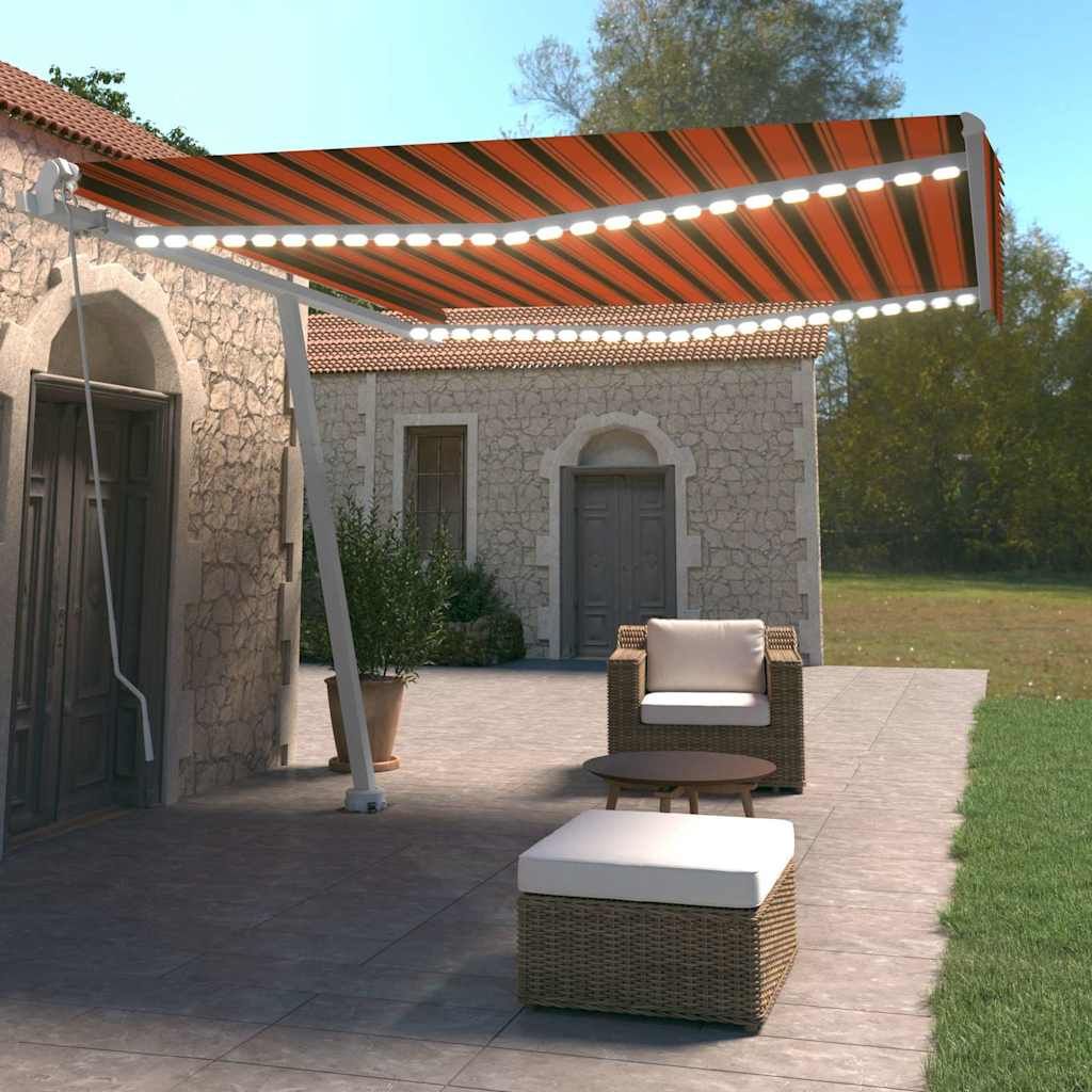 Tenda da Sole Manuale con LED 400x350 cm Arancione e Marrone vidaXL