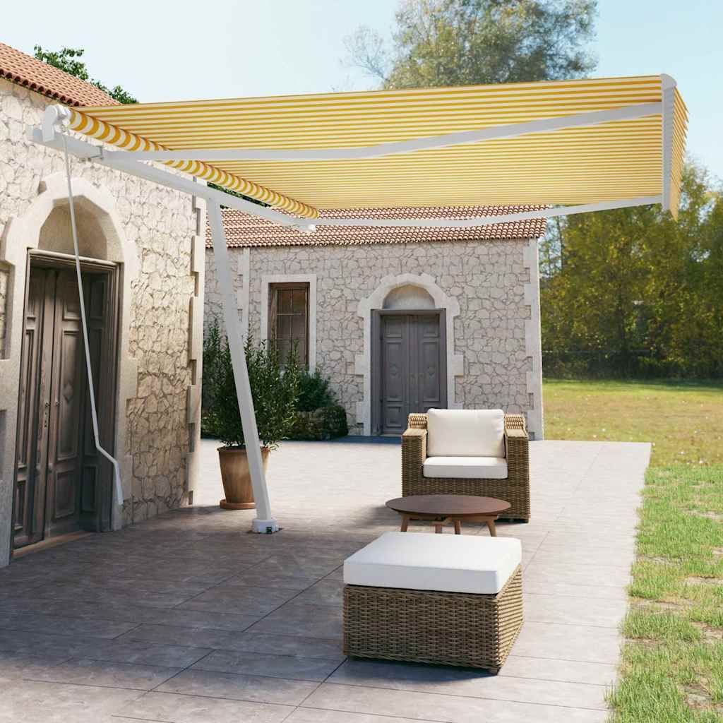 Tenda da Sole Manuale Autoportante 450x350 cm Gialla/Bianca vidaXL