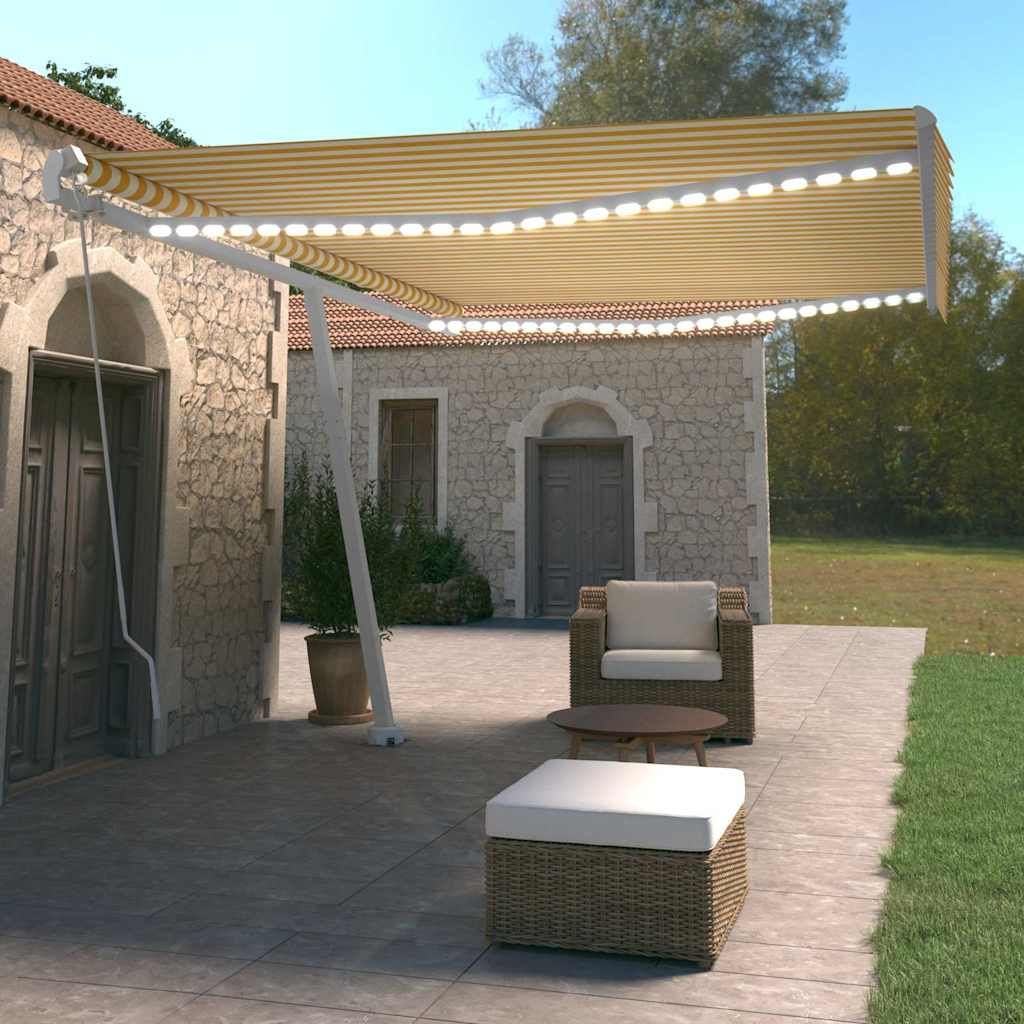 Tenda da Sole Retrattile Manuale LED 400x350 cm Giallo Bianco vidaXL
