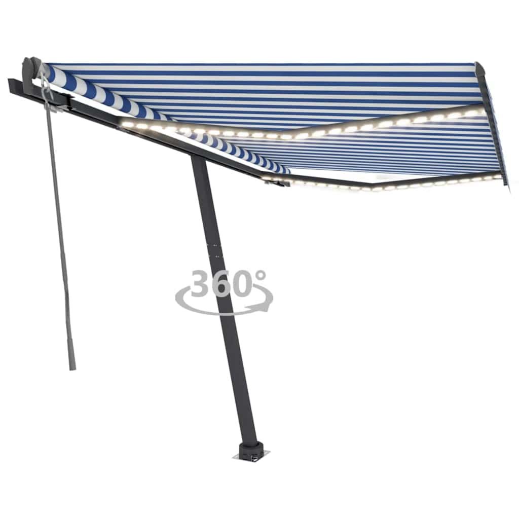 Tenda Automatica con Sensore Vento e LED 300x250 cm Blu Bianca vidaXL