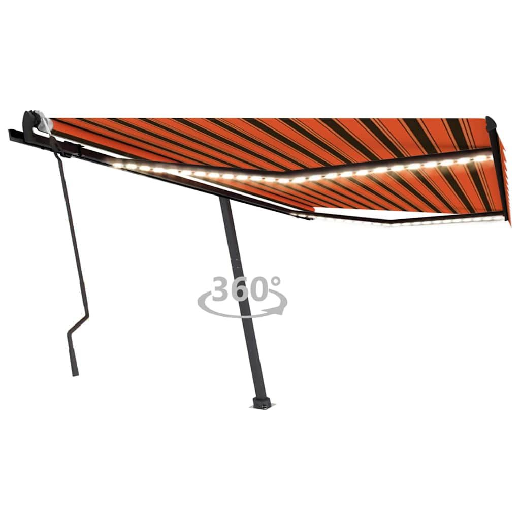 Tenda da Sole Retrattile Manuale LED 400x300 cm Arancio Marrone vidaXL