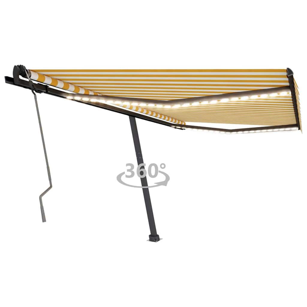 Tenda da Sole Retrattile Manuale LED 400x350 cm Giallo Bianco vidaXL