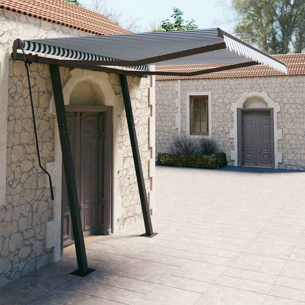 Tenda da Sole Retrattile Automatica Pali 3,5x2,5m Blu e Bianca vidaXL
