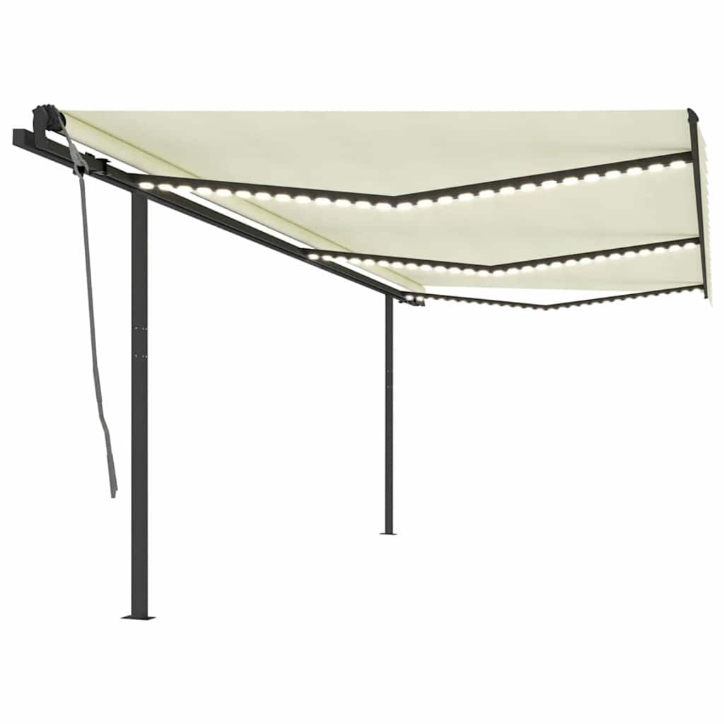 Tenda da Sole Retrattile Manuale con LED 6x3 m Crema vidaXL