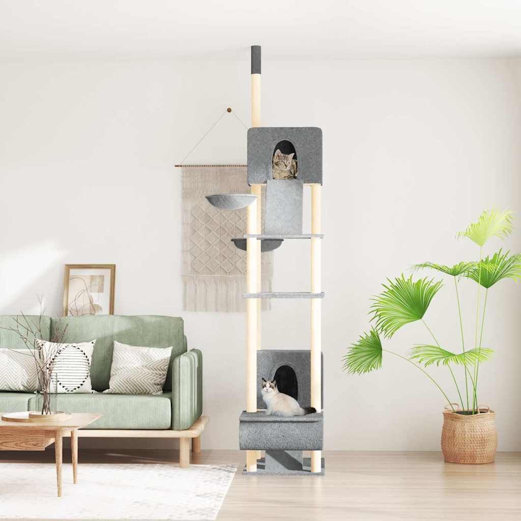Albero per Gatti Pavimento Soffitto Grigio Chiaro 277-303 cm vidaXL