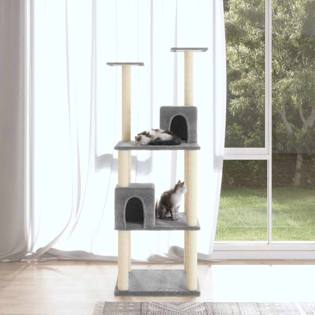 Albero per Gatti con Tiragraffi in Sisal Grigio Chiaro 141 cm vidaXL