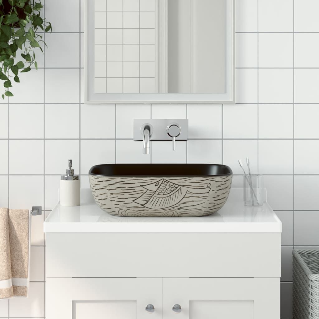 Lavabo Appoggio Grigio Nero Rettangolare 48x37,5x13,5 Ceramica vidaXL