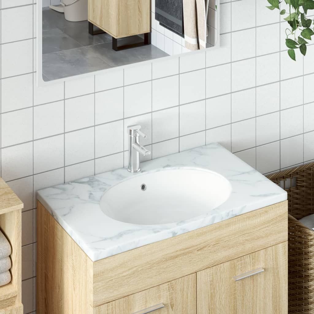 Lavandino da Bagno Bianco 49x40,5x21 cm Ovale in Ceramica vidaXL