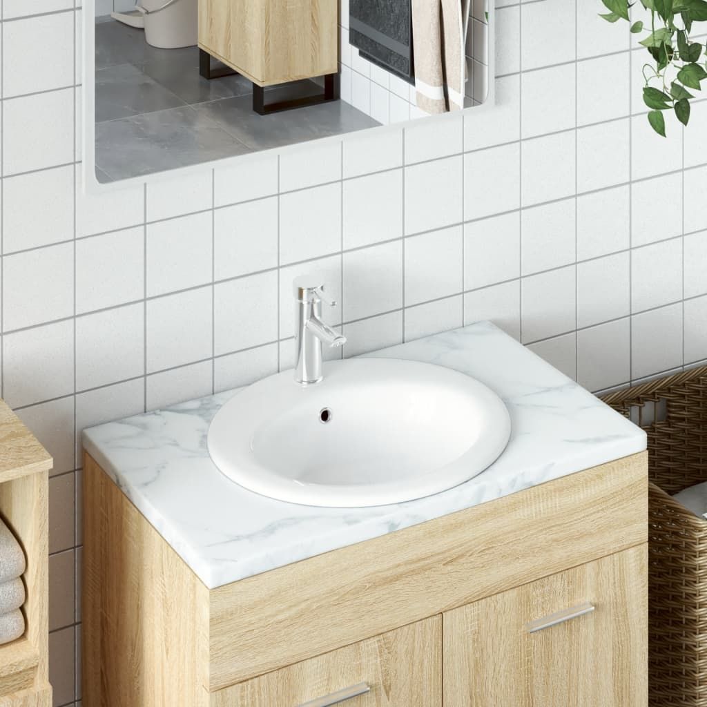 Lavandino da Bagno Bianco 52x46x20 cm Ovale in Ceramica vidaXL