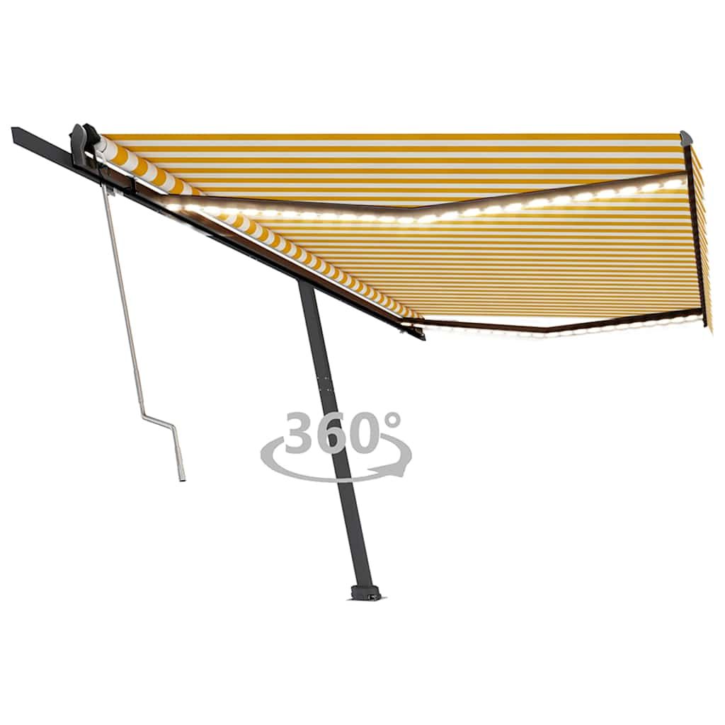 Tenda Automatica Sensore Vento e LED 500x350 cm Gialla Bianca vidaXL