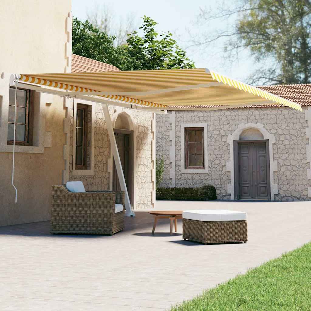 Tenda da Sole Autoportante Automatica 500x300 cm Gialla Bianca vidaXL