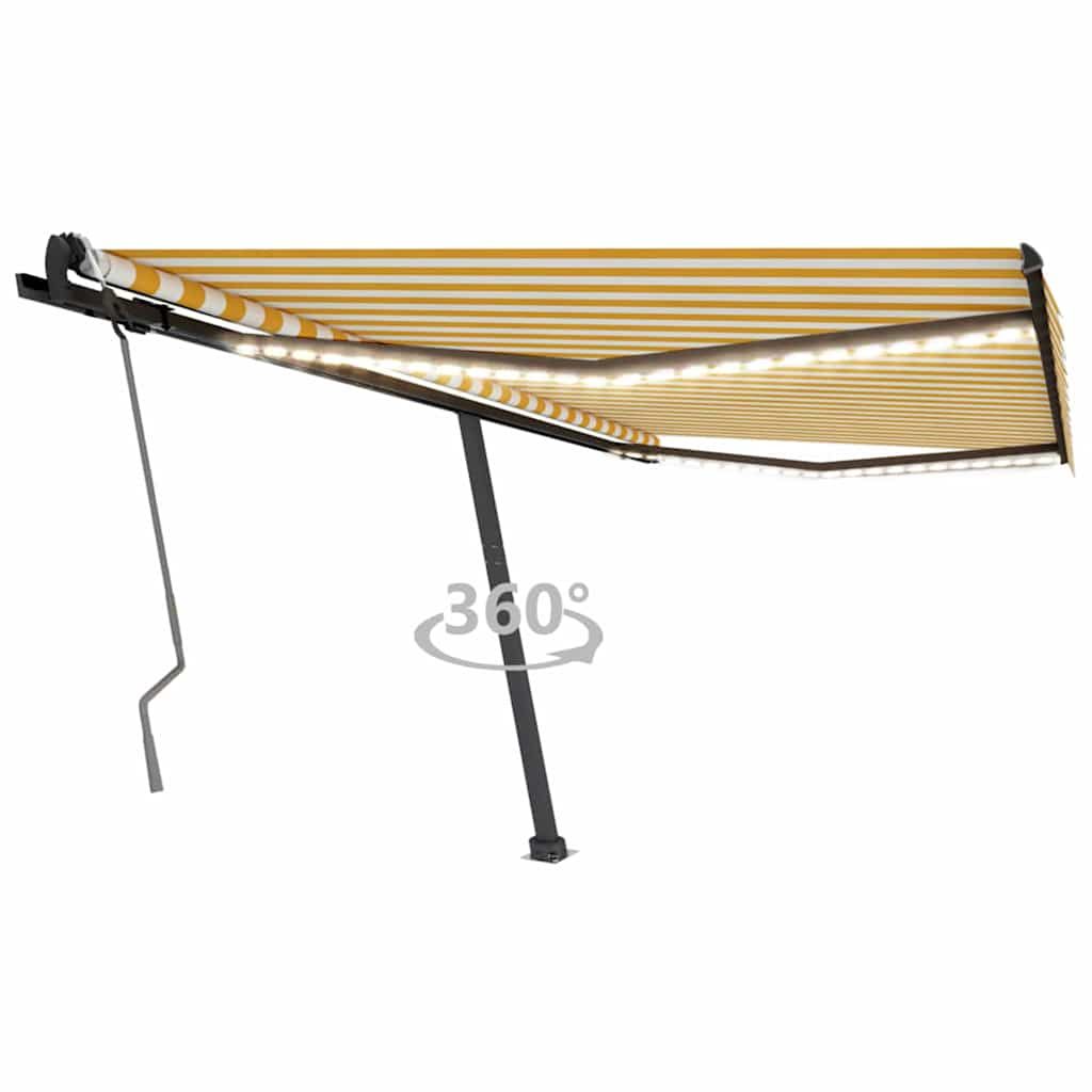 Tenda da Sole Retrattile Manuale LED 450x300 cm Gialla Bianca vidaXL
