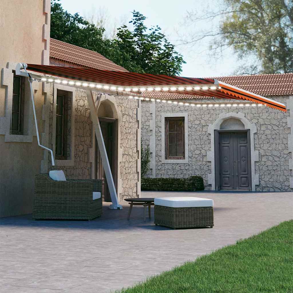 Tenda Automatica Sensore Vento e LED 450x300 cm Arancio Marrone vidaXL