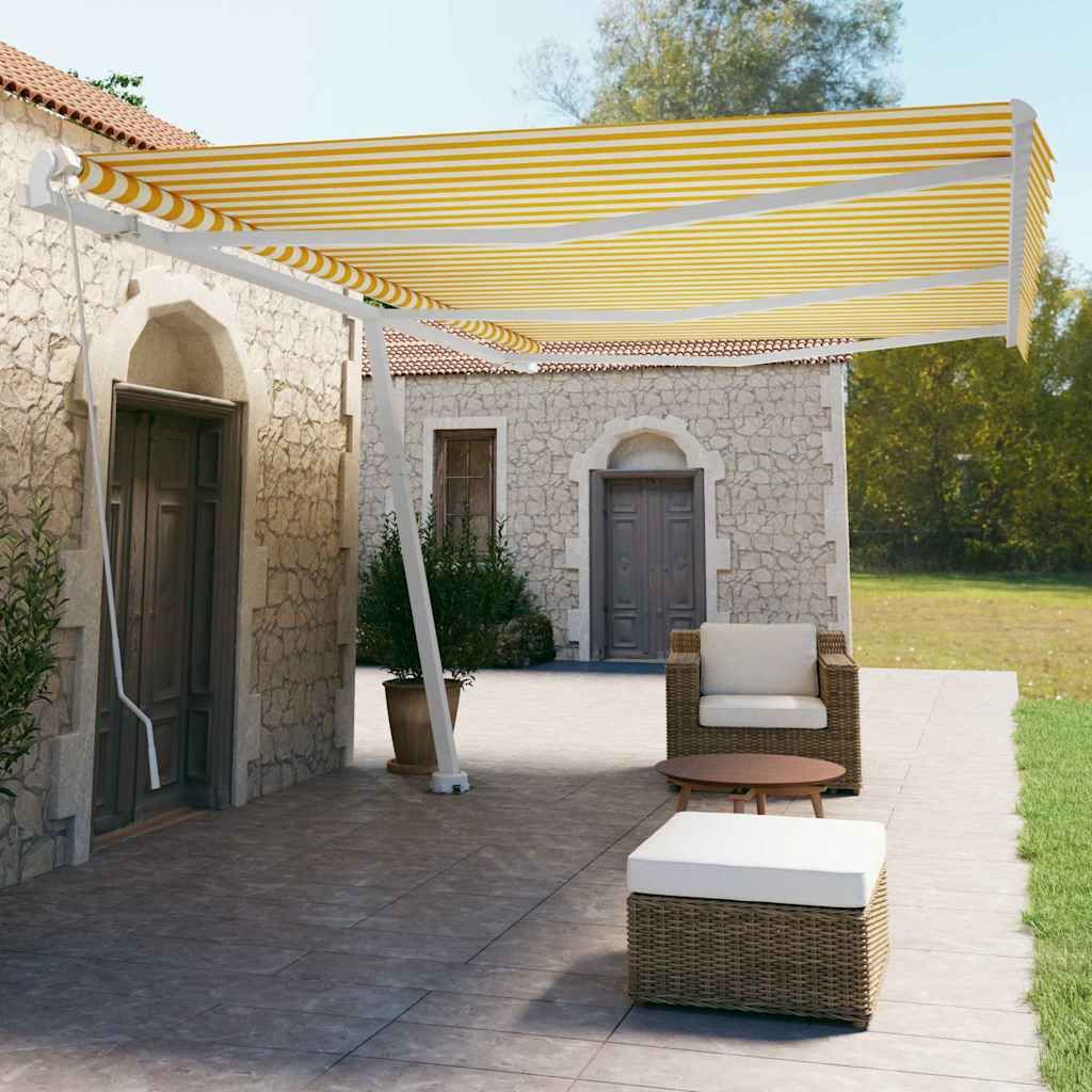 Tenda da Sole Autoportante Manuale 600x350 cm Gialla Bianca vidaXL