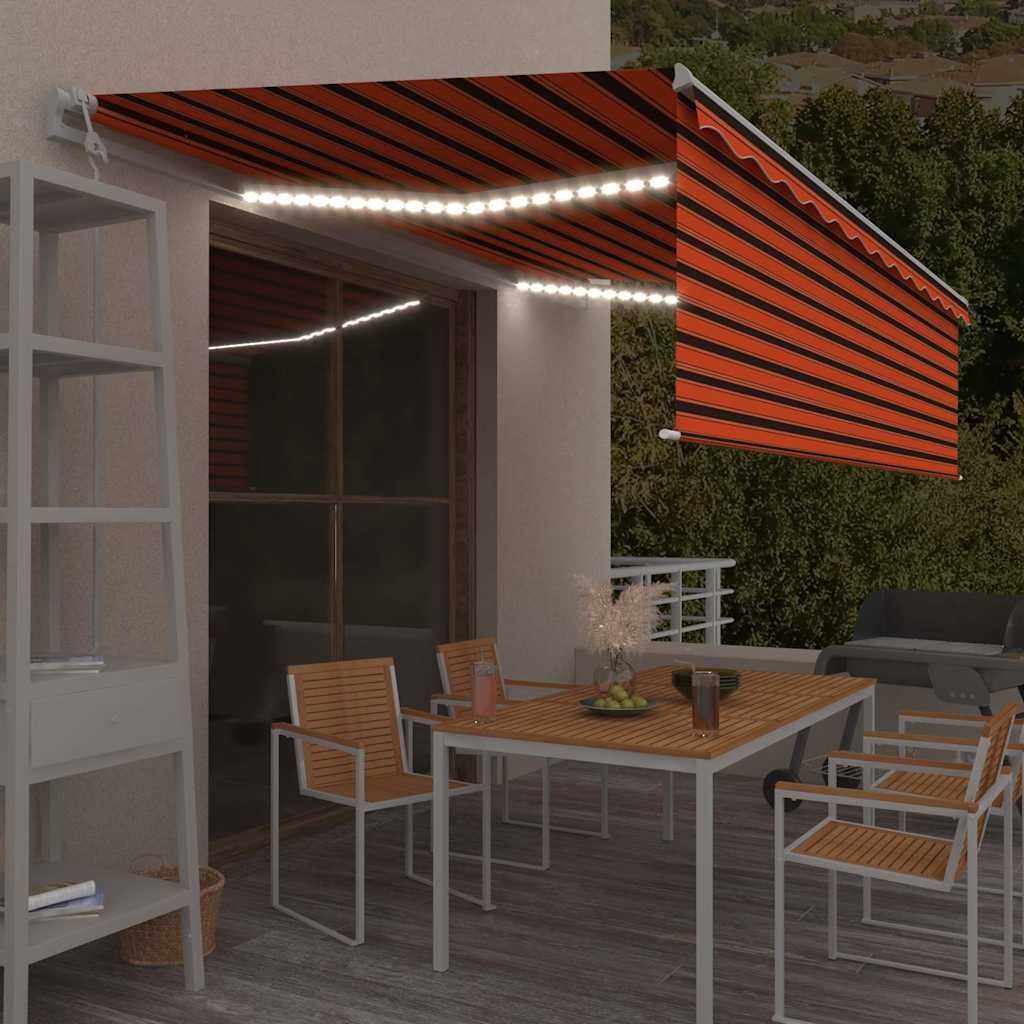 Tenda Automatica Sensore Vento e LED 5x3 m Arancione e Marrone vidaXL