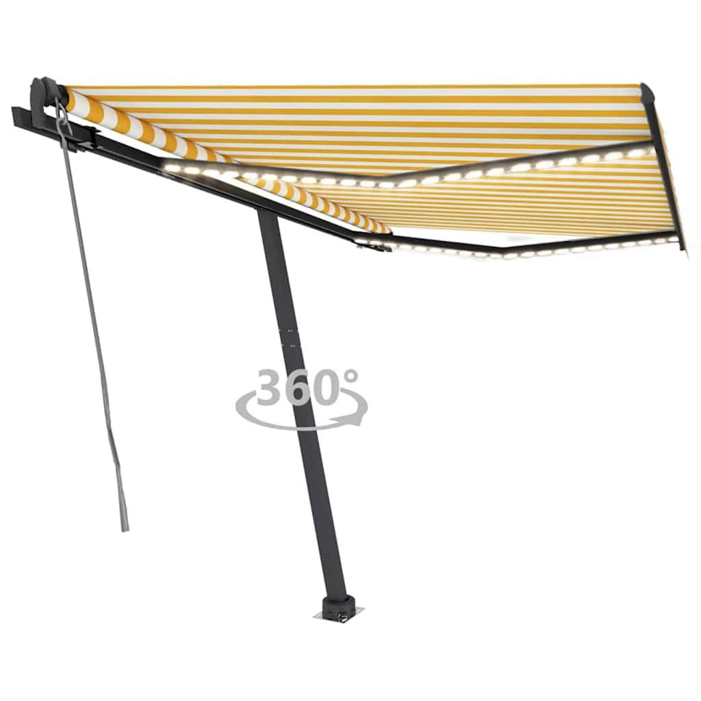 Tenda Automatica Sensore Vento e LED 350x250 cm Gialla Bianca vidaXL