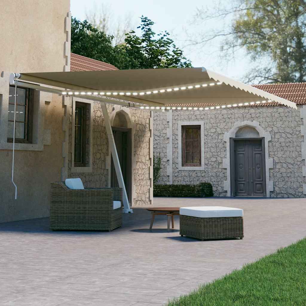 Tenda Automatica con Sensore Vento e LED 500x300 cm Crema vidaXL