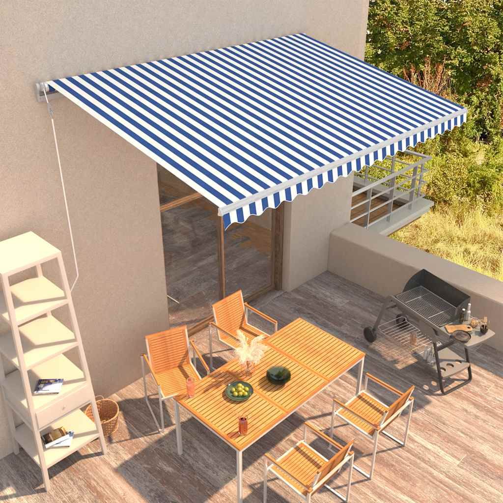 Tenda da Sole Retrattile Automatica 450x300 cm Blu e Bianca vidaXL