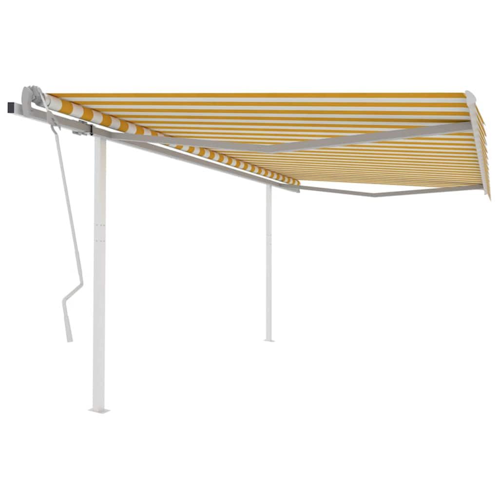 Tenda da Sole Retrattile Manuale con Pali 4,5x3 m Gialla Bianca vidaXL