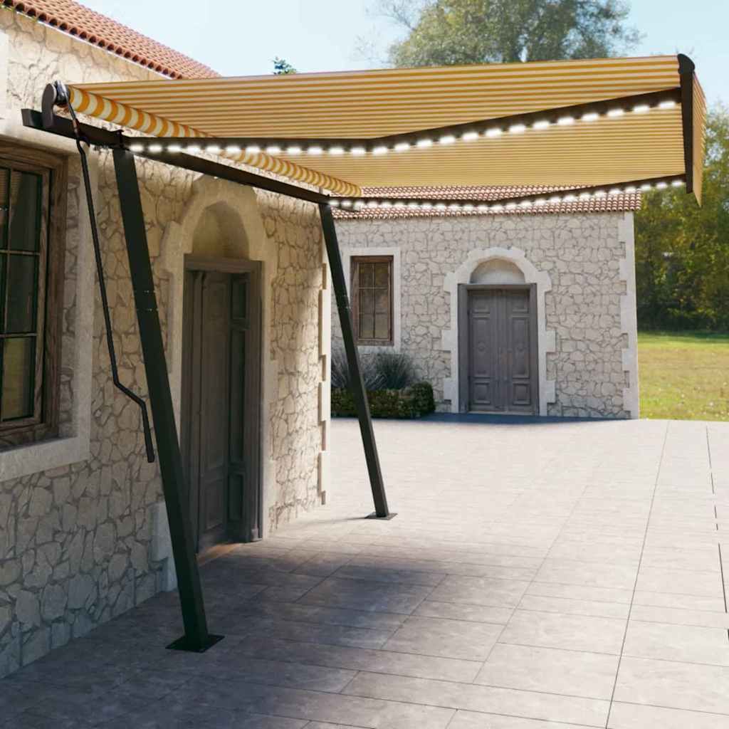 Tenda Automatica con Sensore Vento LED 4,5x3 m Gialla e Bianca vidaXL