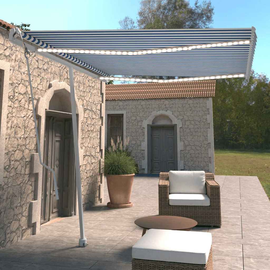Tenda Automatica con Sensore Vento e LED 300x250 cm Blu Bianca vidaXL