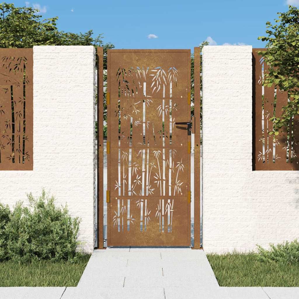 Cancello da giardino 100x175 cm in acciaio Corten e design in bambù vidaXL
