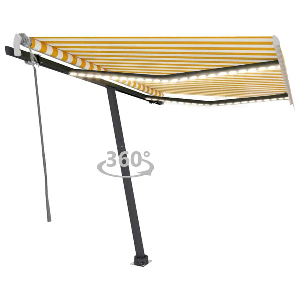 Tenda da Sole Retrattile Manuale LED 350x250 cm Gialla e Bianca vidaXL