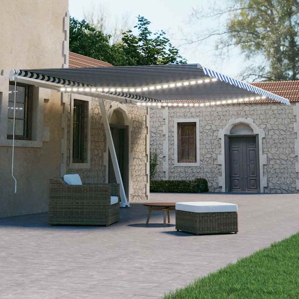 Tenda Automatica con Sensore Vento e LED 600x300 cm Blu Bianca vidaXL