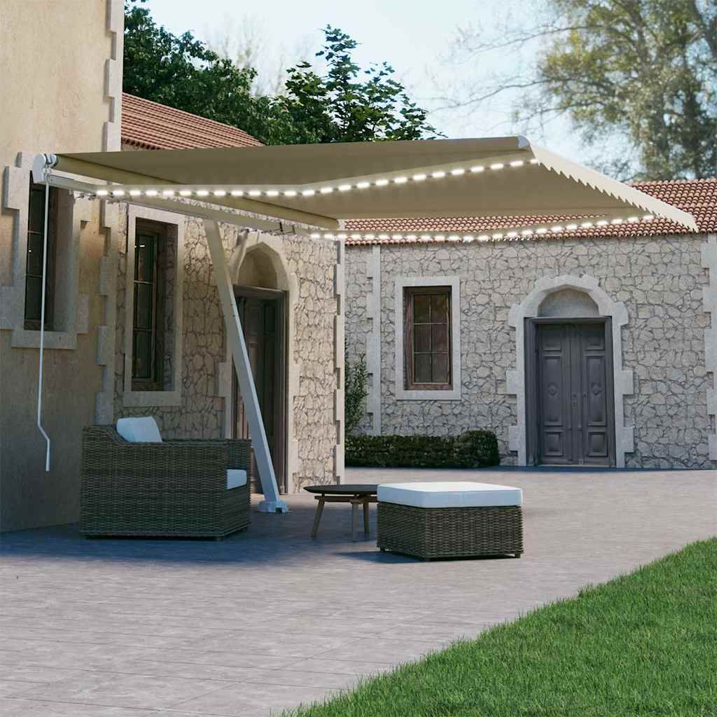 Tenda da Sole Retrattile Manuale con LED 450x300 cm Crema vidaXL
