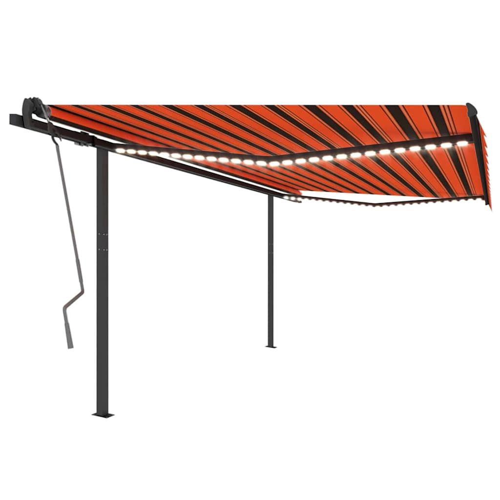 Tenda da Sole Manuale con LED 4x3,5 m Arancione e Marrone vidaXL