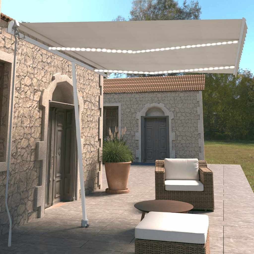 Tenda da Sole Retrattile Manuale con LED 350x250 cm Crema vidaXL