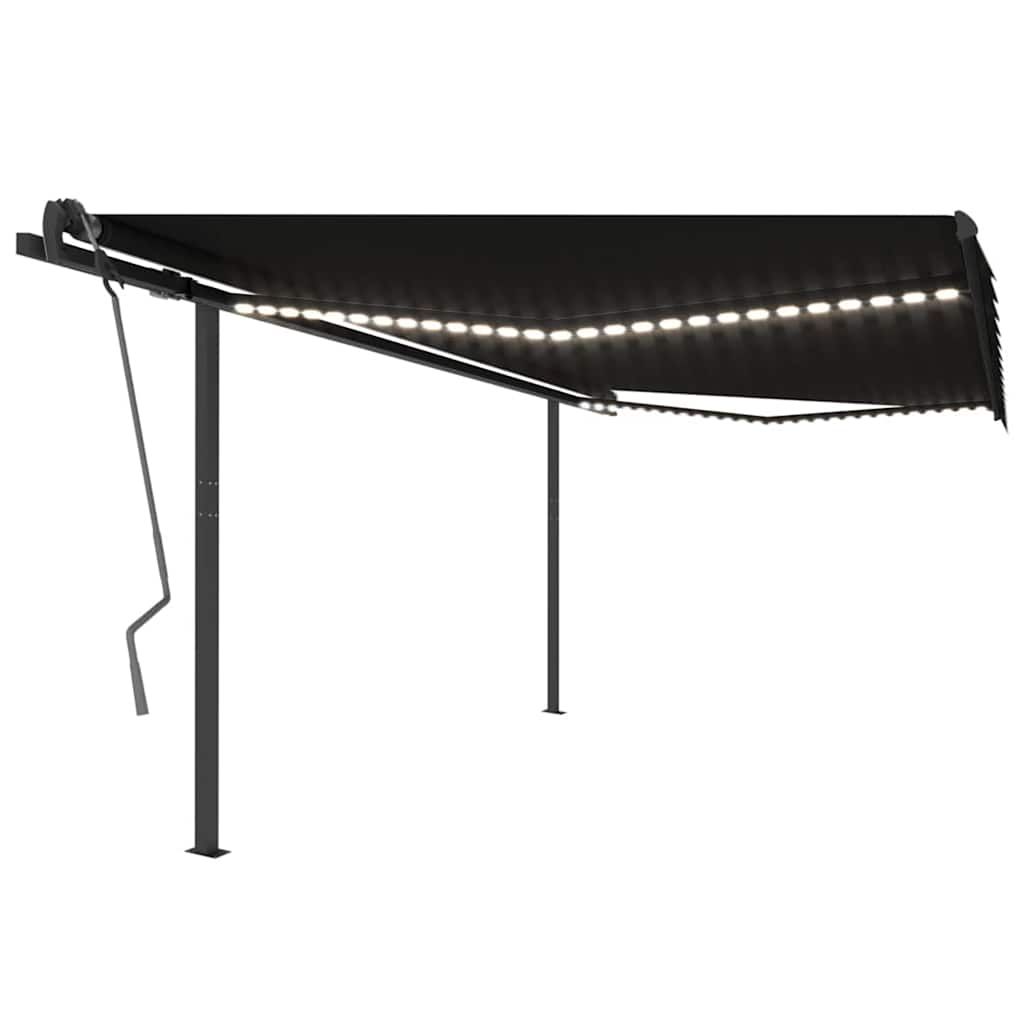 Tenda da Sole Retrattile Manuale con LED 4x3,5 m Antracite vidaXL